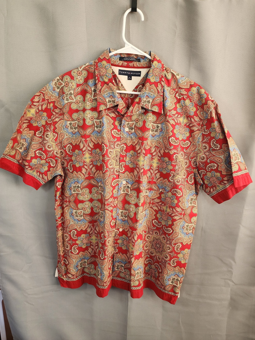 Tommy Hilfiger Red Paisley Floral Short-Sleeve Polo Shirt